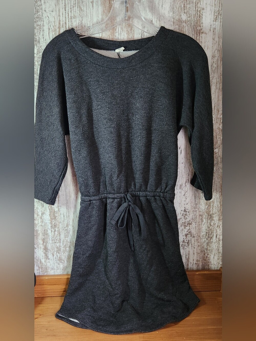 Old Navy Dark Charcoal Soft Fleece Sweatshirt Material Drawstring Midi Dress